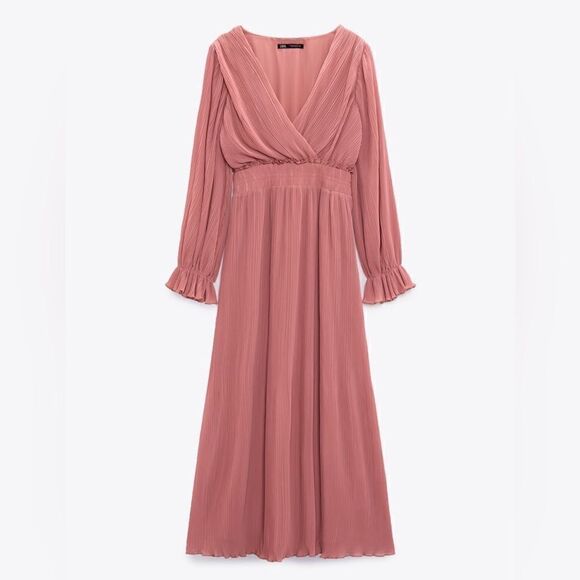 Zara Pleated Midi Dress New - Picture 3 of 9